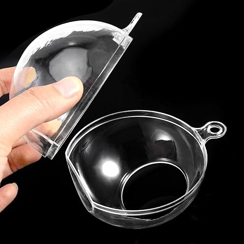 Miniatura 8 de JEUIHAU Paquete de 80 globos colgantes acrílicos de 3.543 in, bola colgante de plástico, bolas transparentes rellenables para Navidad, bodas,