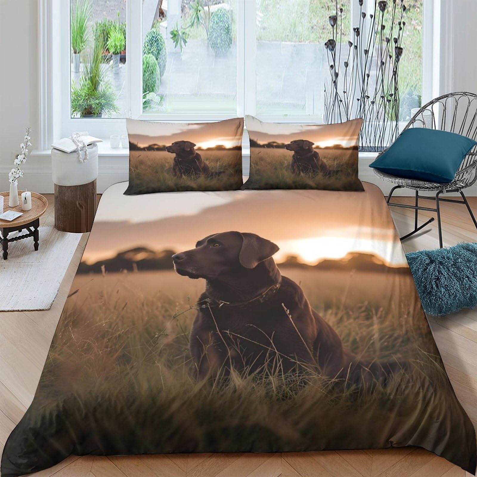 Ctjqhvkz Style-2 3D Printed Brown Labrador Dog Fitted Sheet Microfiber Soft Breathable Sunset Field Mattress Cover For Bedroom Decor Single（135X200cm）