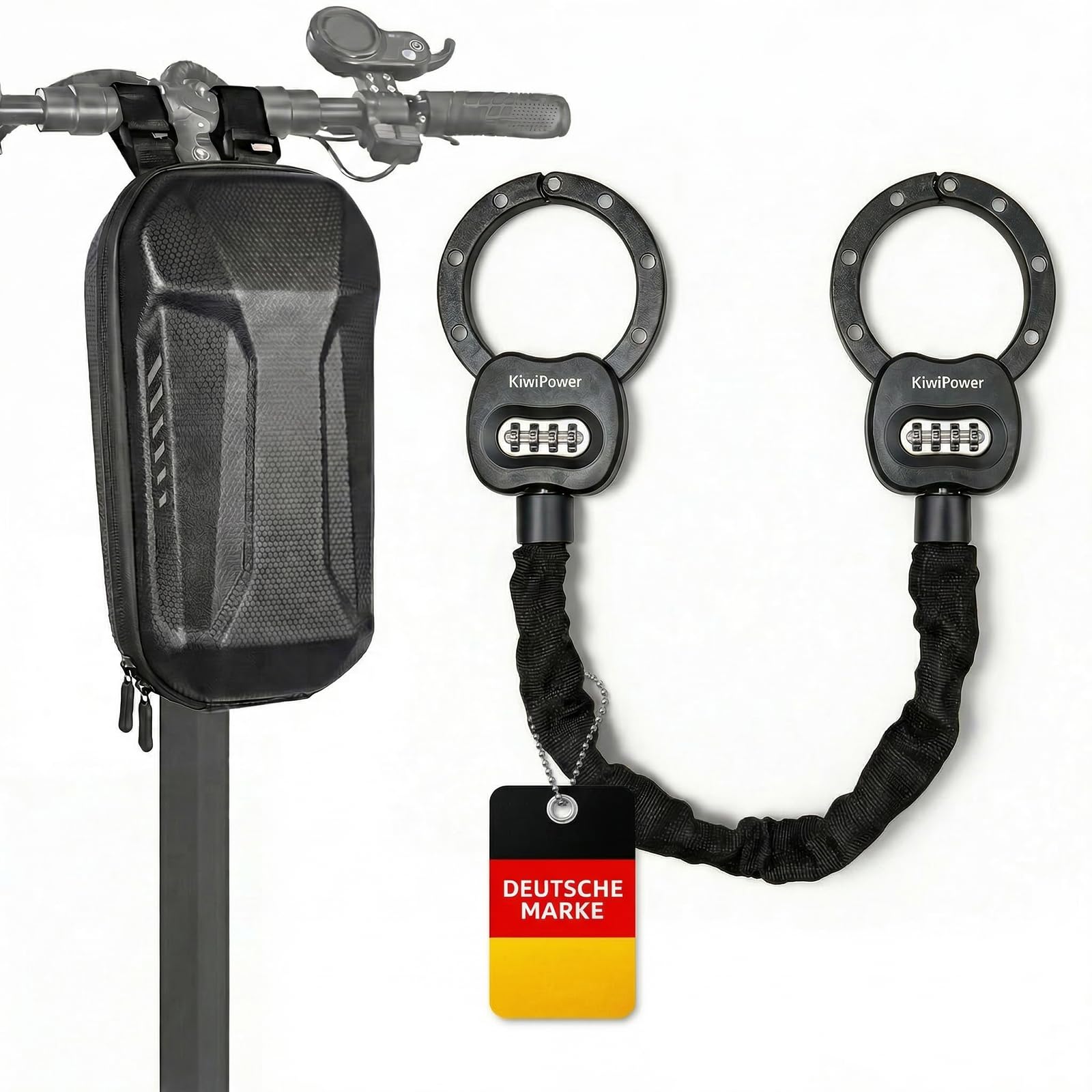 KiwiPower E Scooter Schloss mit Zahlenschloss, 90cm Kettenschloss mit Tasche, Handschellenschloss für E Roller & Fahrrad, Diebstahlschutz ohne Schlüssel
