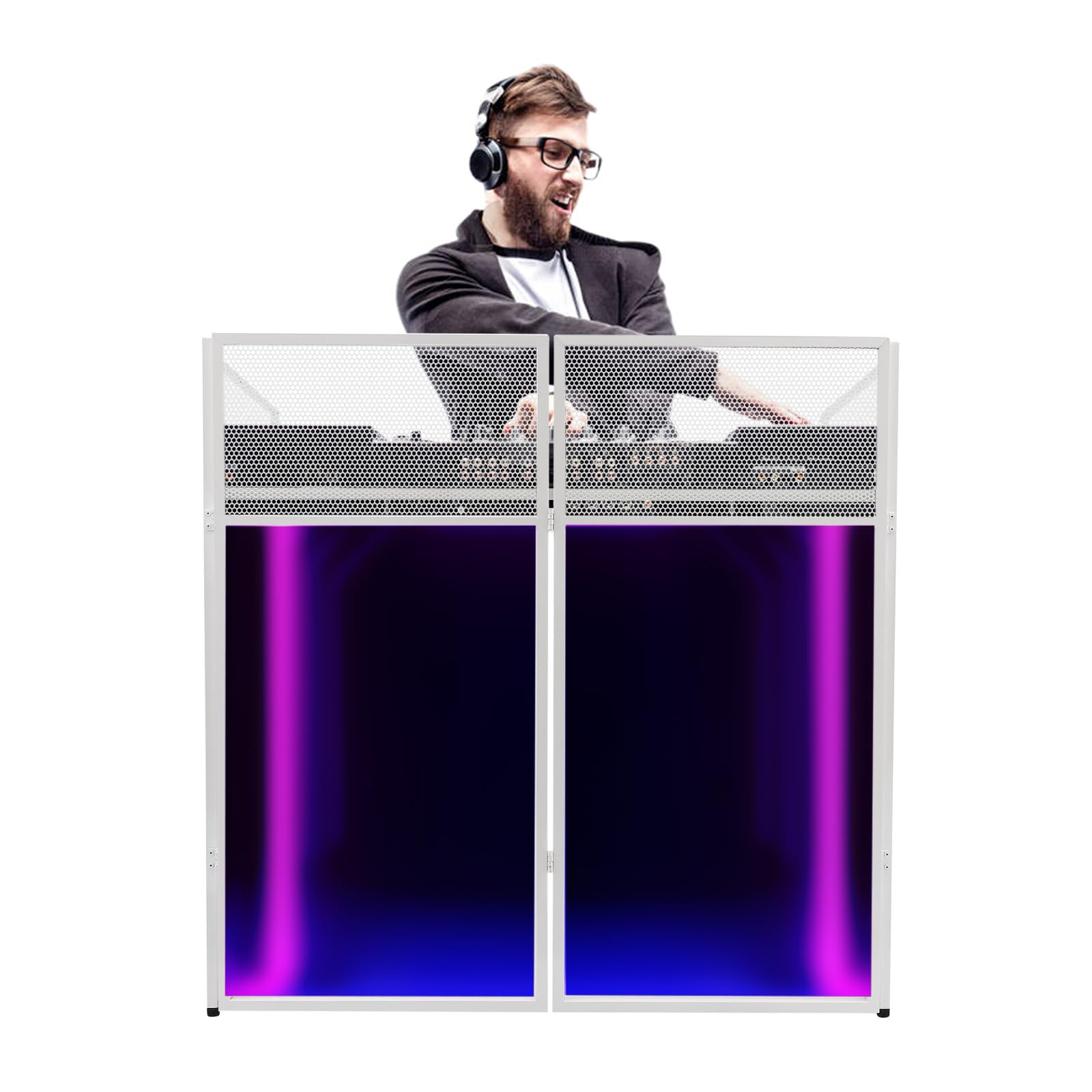 HAPPCUCOE DJ Display Stand, Foldable DJ Event Booth, Portable DJ Facade Booth Table,with Travel Bag, for Rock Concerts, Event Podiums, Wedding,Bars, Clubs (White)