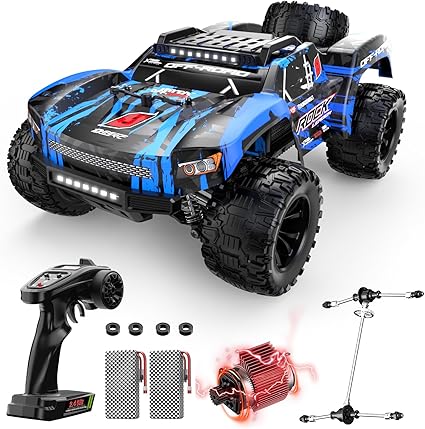 DEERC 1/12 RC Cars 45KPH, 4WD High Speed Short Course RC Truck, Off-Road All Terrain Remote Control Car with 2 Rechargeable Batteries & Spare Tire, 2.4GHz Fast RC Cars for Adults Kids Boys Gift
