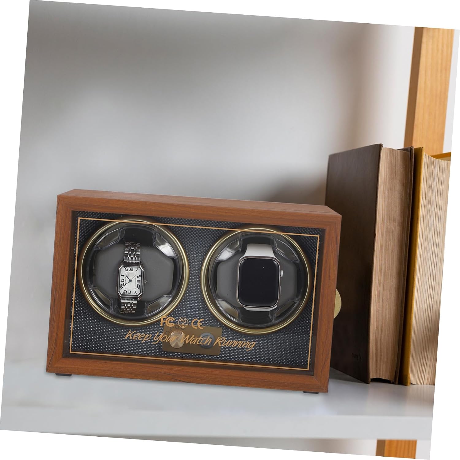 NOLITOY Automatic Double Watch Winder Box with Adjustable 5-Speed Settings Black Walnut Wood Rotating Case for Mechanical Watches Quiet Motor Random Color