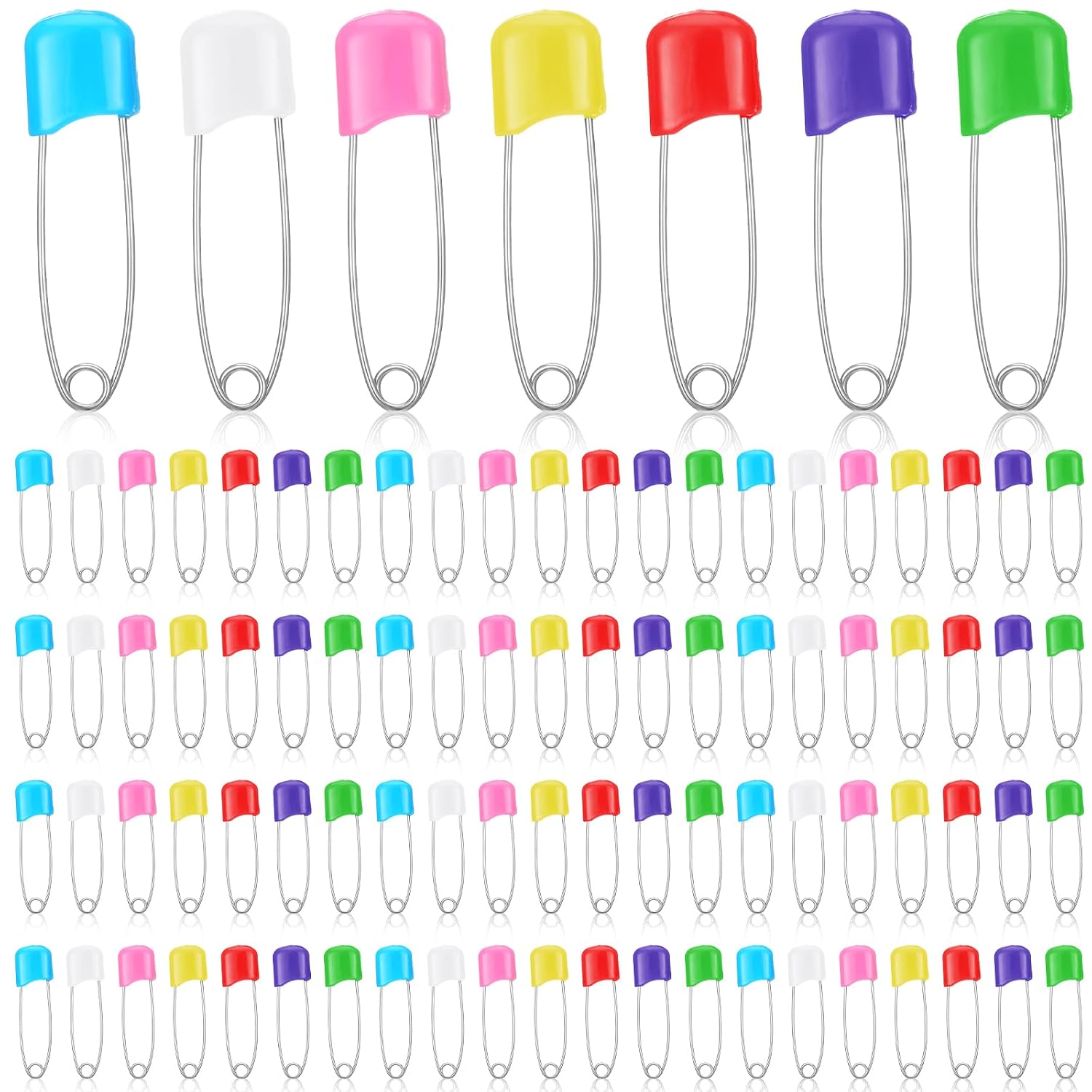 100 Pcs Diaper Pins Baby Safety Pins Plastic Head Baby Diaper Pins for Cloth Diapers with Safe Locking (7 Colors)