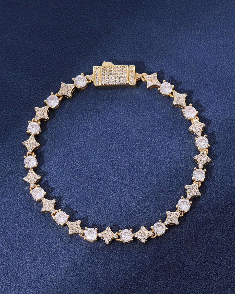 LuxeFlex Star Bracelet for Men & Women – 6mm 14K Gold/White Gold Plated, 5A Cubic Zirconia Iced Out Celestial Jewelry, Elegant Starry Night Gift - Image 9