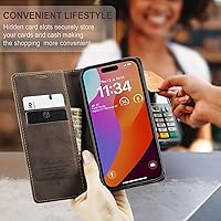 Vista 3 de SINIANL Funda de cuero para iPhone 15 Pro Max, cartera para iPhone 15 Pro Max, funda tipo cartera plegable con función atril magnética, ranuras