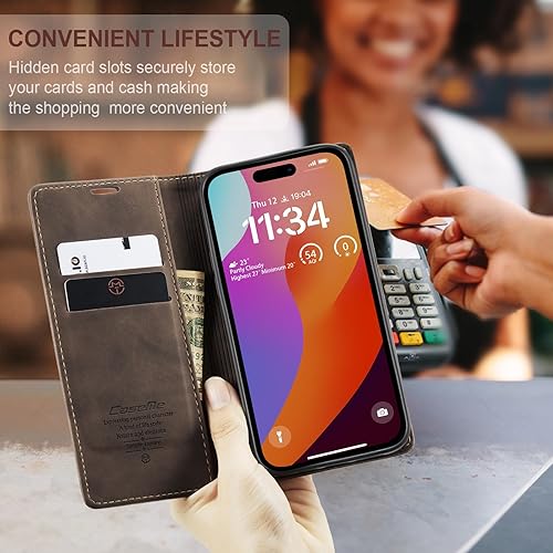 Miniatura 3 de SINIANL Funda de cuero para iPhone 15 Pro Max, cartera para iPhone 15 Pro Max, funda tipo cartera plegable con función atril magnética, ranuras para