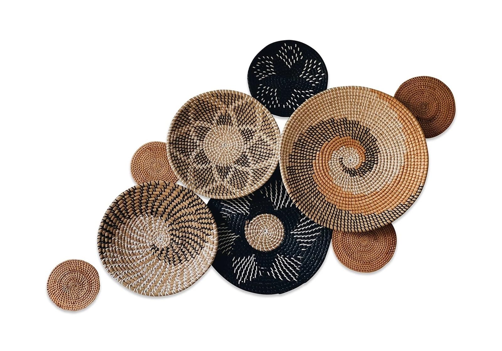 Betthusse aus Baumwolle 9PCS Wanddekoration Rattan Wanddekoration Korbgeflecht Wanddekoration Hängender Wandkorb Korbgeflecht Wandtablett for Wohnzimmer