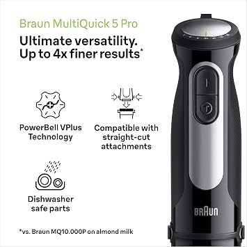 Braun MultiQuick Pro 5 MQ 55001 M, Hand Blender with PowerBell Plus Technology, 25 Speed Wheel+Turbo, Easy Click System Plus, Blender with Ergonomic Handle, Steel Shaft and 600ml Beaker, 1000W, Black