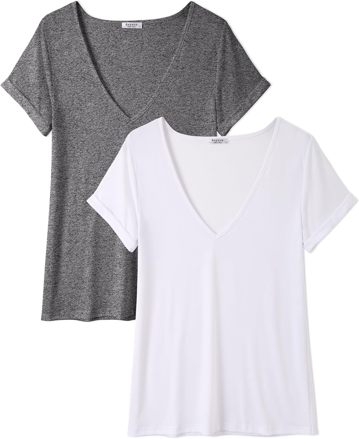 Beyove Sexy Tops for Women Deep V Neck T-Shirt Summer Short Sleeve Going Out Top Vacation Outfits - Image 4