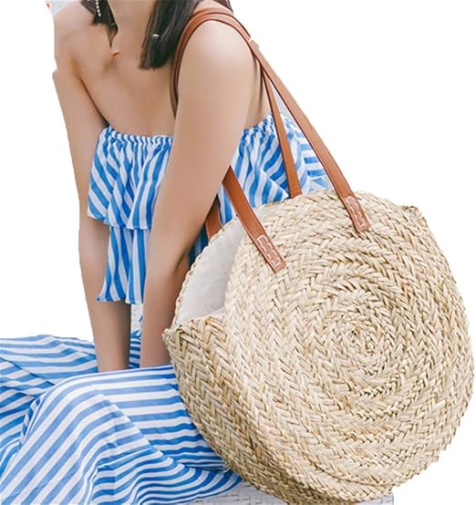 VADFLOD Borsa da Basket marocchina Borsa da Donna a Mano Borsa di Velluto  Rotondo Borsa da Spiaggia Ovale Naturale Borsa da Borsa Grande a Tote,  Beige, 40x40x10cm : Giardino e giardinaggio