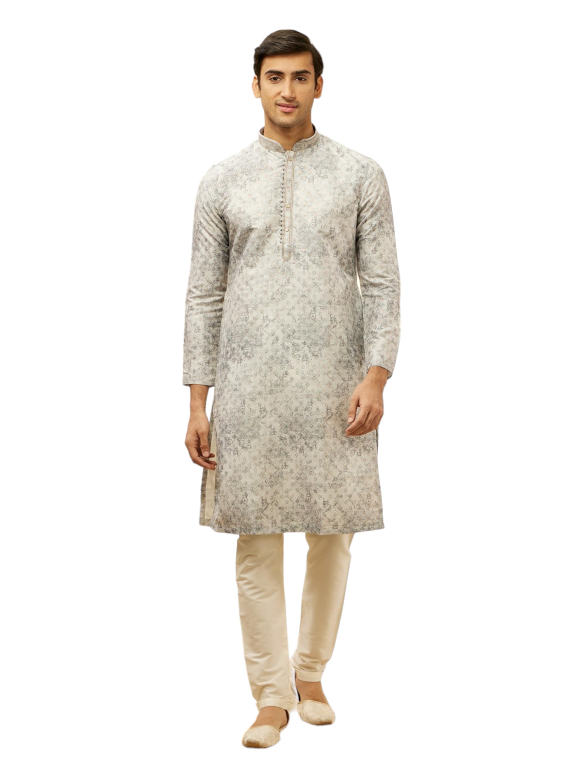 manyavar Men's Art Silk Metallic Print Kurta Pyjama Set (2pcs)-picture-36