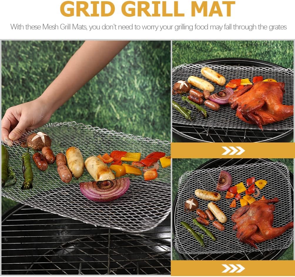 20pcs Grill Topper Rectangular Grill BBQ Disposable Grill Toppers Aluminum BBQ Mesh Grill Mat Grill Tray Broiler Pans Non Stick Baking Tools Outdoor BBQ Accessories for Baking Cooking Grilling