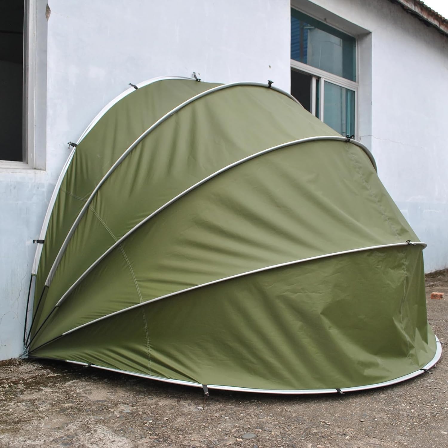 Portable Motorcycle Shed Tent, Waterproof Semispiral Shell Cover for Outdoor Bike Protection