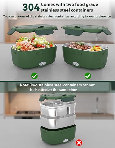 Miniatura 3 de Lonchera eléctrica para adultos, lonchera de 80 W con doble contenedor de acero inoxidable de 1.5 L, calentador de alimentos portátil con bolsa