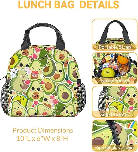 Miniatura 3 de Lonchera de aguacate para niños, pequeñas bolsas de almuerzo aisladas, bonita lonchera reutilizable para adolescentes, niñas, niños, bolsas de