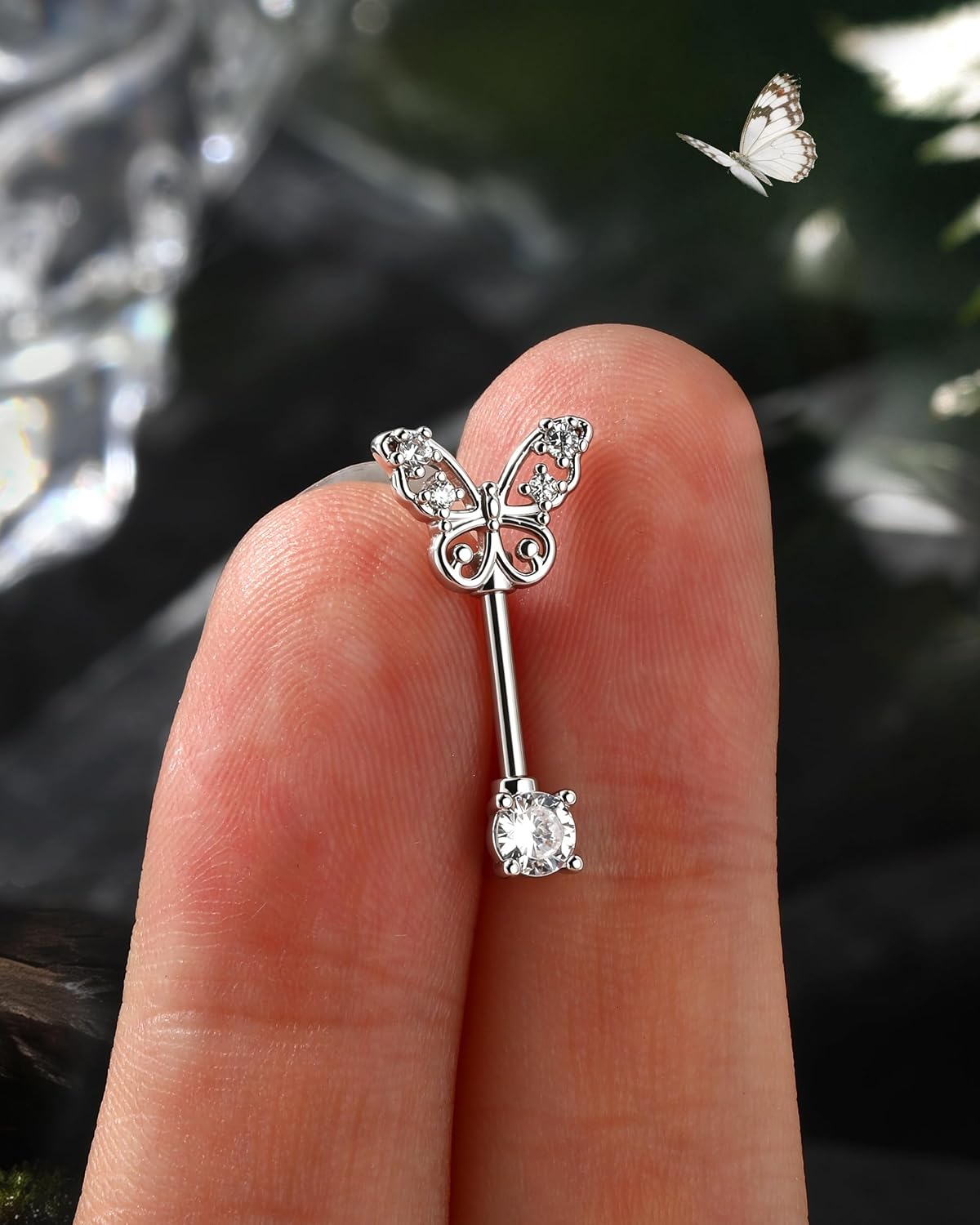 Vertical Helix Piercing Jewelry, 16G Butterfly Hidden Helix Earrings, Clear 5A CZ Cartilage Earrings Stud 10MM