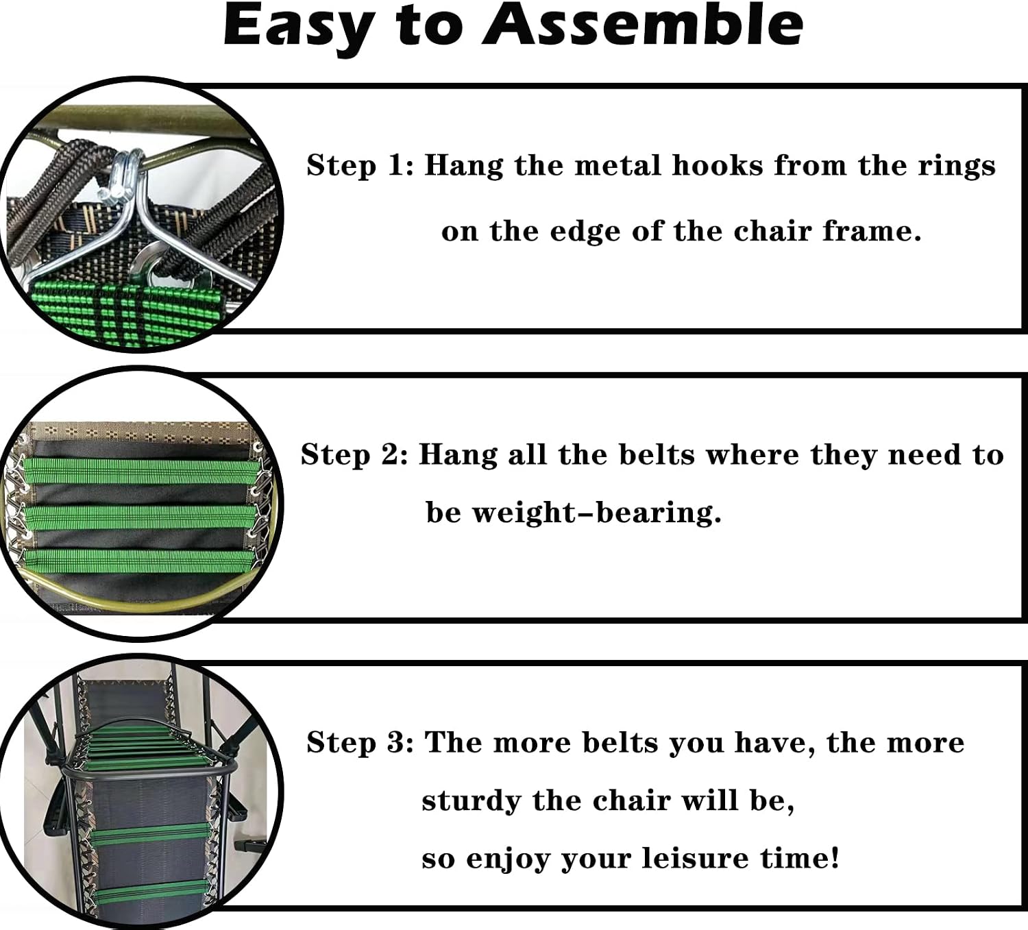 Ostlttyn Zero Gravity Chair Accessories, 6 Pcs Thicken Gravity Chair Belts, Fabric Reinforced Anti-Crack Belt for Lounge Chair Zero Gravity Chair Patio Lawn Recliner Chair, Black image 4