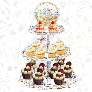 Wildflower Cupcake Stand 3 Tier for 24 Cupcakes, Wild Flower Theme Cardboard Cake Dessert Holder Tower for Baby in Bloom Decoration Girl Baby Shower Decorations Floral Birthday Themed Party Supplies