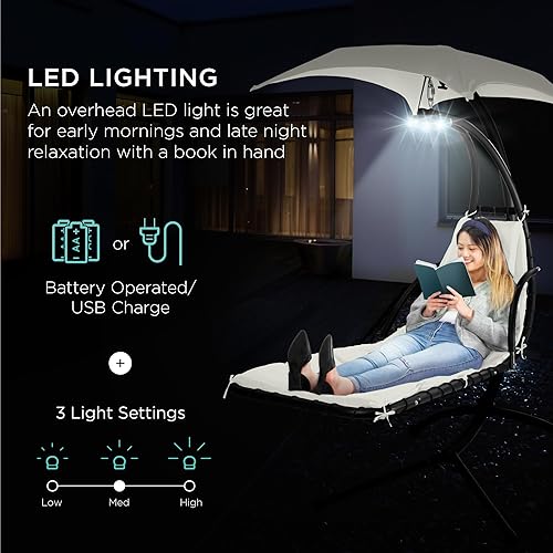 Miniatura 3 de Best Choice Products Tumbona curvada colgante iluminada por LED para patio trasero, patio, césped con 3 ajustes de luz, almohada resistente a