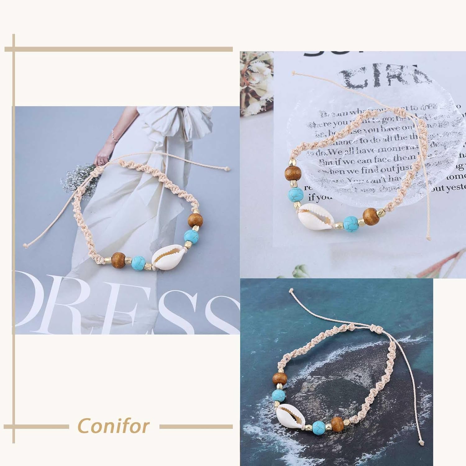 Boho Shell Anklet Bracelet Shell Beads Anklet Chain Handmade Woven Adjustable Ankle Rope Shell Foot Chain Anklet Beach Seashell Anklet Summer Feet Chain Foot Jewelry for Women - Image 4