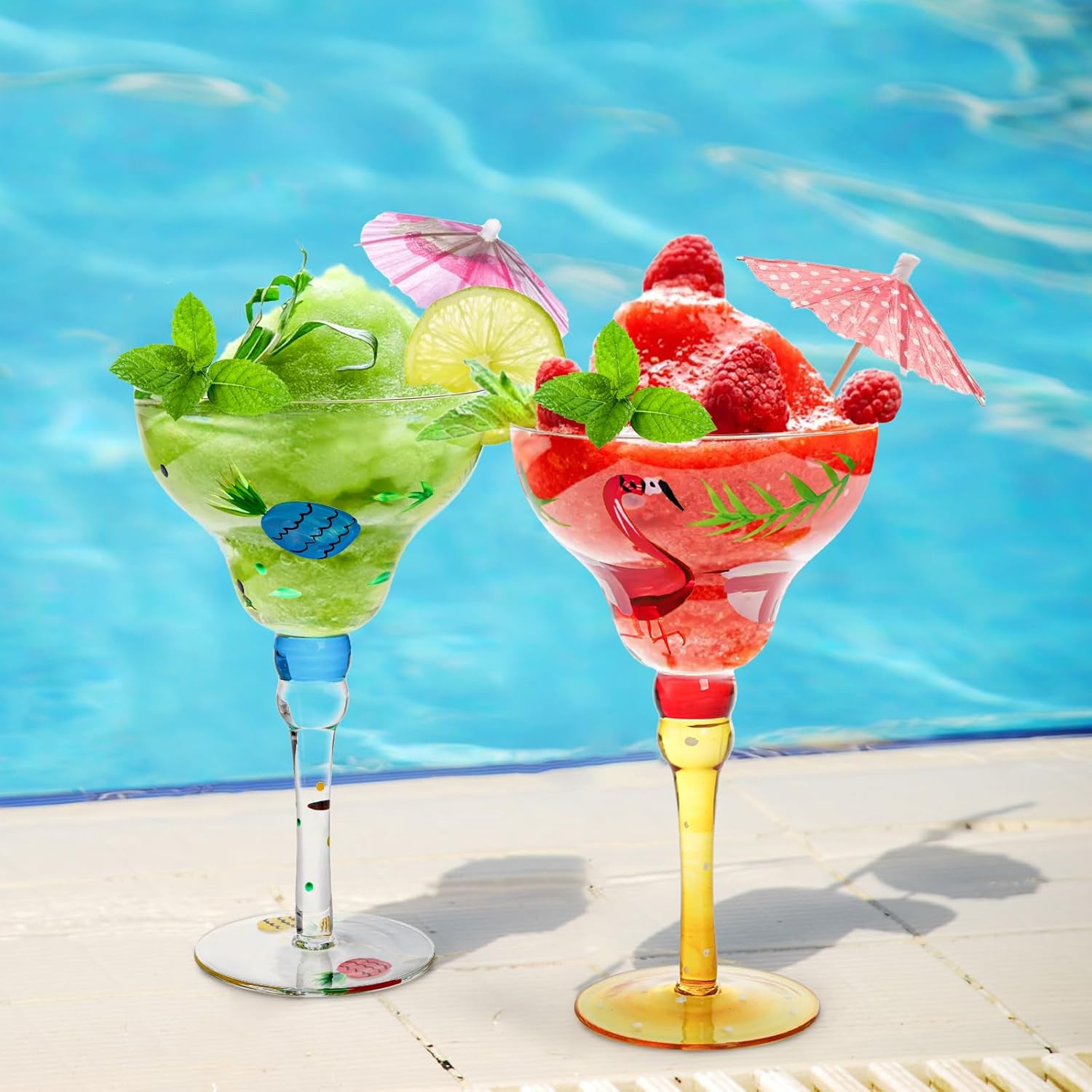 Set of 2 Margarita Glass, 10 Oz Mexican Hand Blown Glasses for Martini, Hand Painted Modern Wine Glasses Coupe Cocktail Drinkware for Champagne, Cinco de Mayo, Party Decorations - Image 6