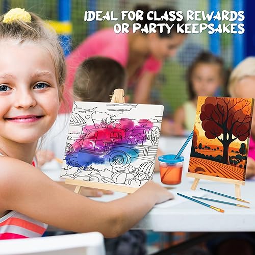Miniatura 5 de Qeeenar Paquete de 12 suministros de pintura en lienzo prepintados que incluyen lienzos preimpresos, cubos para bolígrafos, pinceles, paletas,