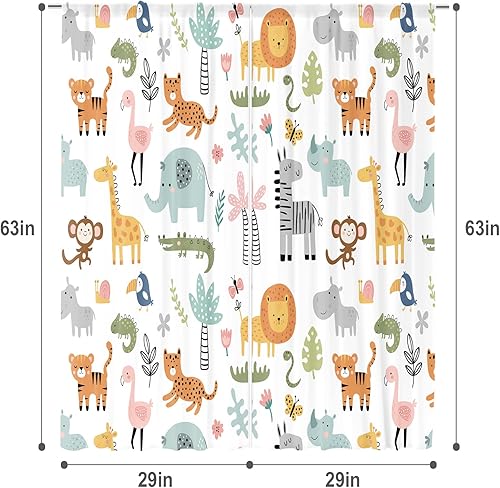 Miniatura 46 de MESHELLY Cortinas de safari para niños, 42 pulgadas de ancho x 63 pulgadas de alto, bolsillo para barra, lindos animales de dibujos animados