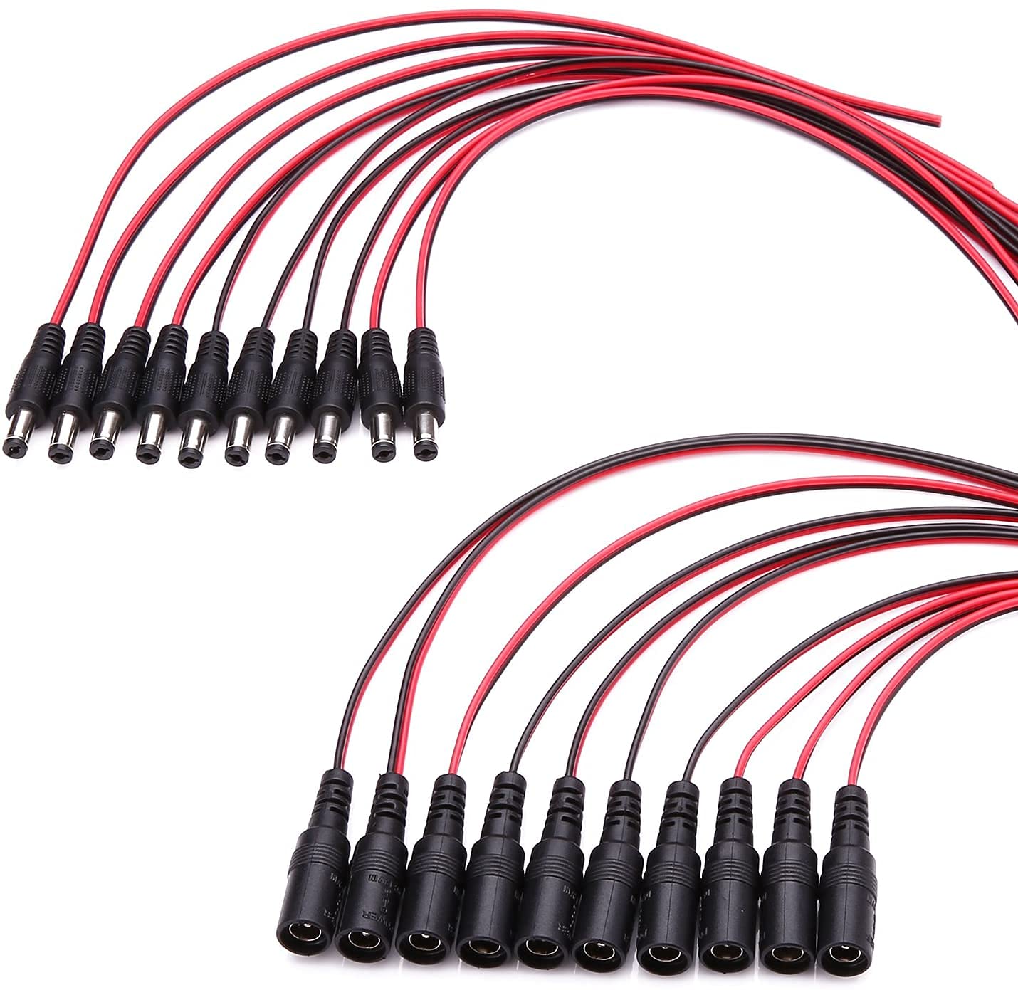 TAAPSEE Red Black DC Wire Power Pigtails Adapter Plug Lead Cord Coax Cables CCTV Camera CCTV DVR Camera 10 Inch 2.1 X 5.5mm(10 Male + 10 Female)-image-8