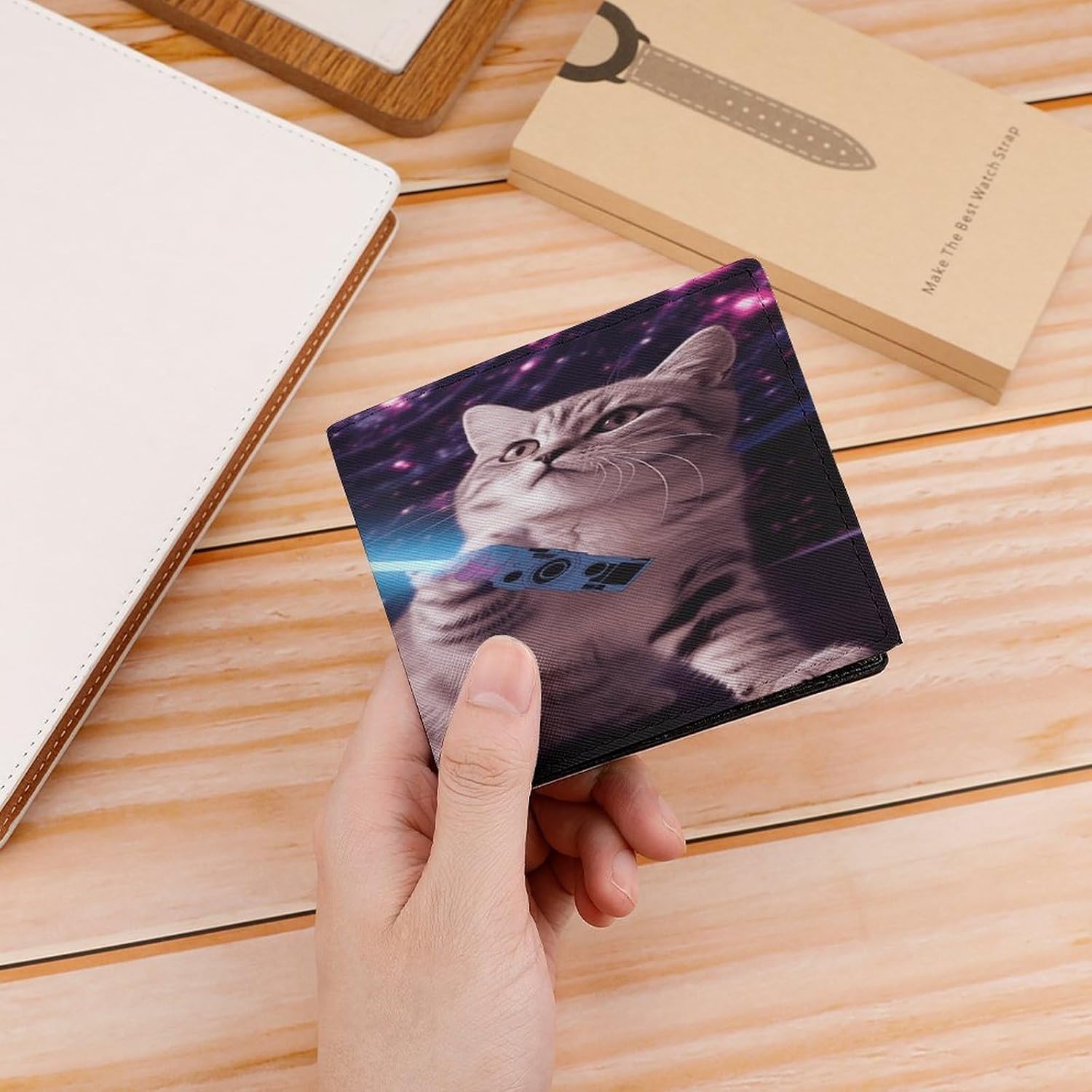Space Laser Cat Novelty Cute Funny Wallet RFID Blocking Slim, Card Holder Minimalist, Bifold Wallet for Men Women Compact for Travel