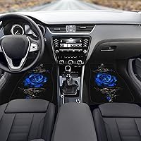 Vista 3 de Alfombrillas de coche con diseño de rosas azules, 4 piezas, antideslizante, con parte trasera de goma, alfombras resistentes para automóvil