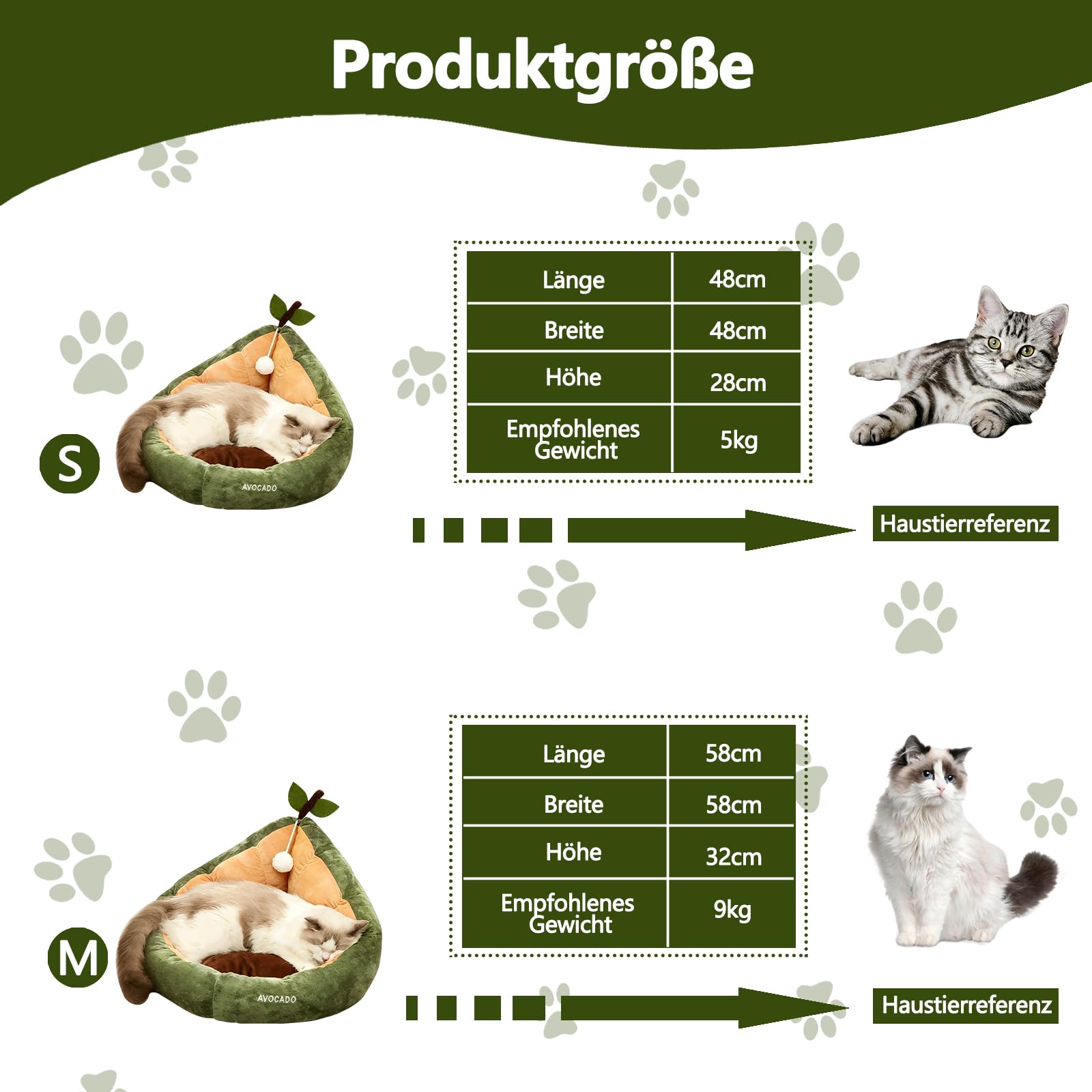 Galatée Halbgeschlossenes Katzen- Und Hundebett, Gefüllt Mit Hochelastischer PP-Baumwolle, Rutschfester Boden, Verschleißfest Und Formstabil, Für Alle Jahreszeiten Geeignet(M, Grün)