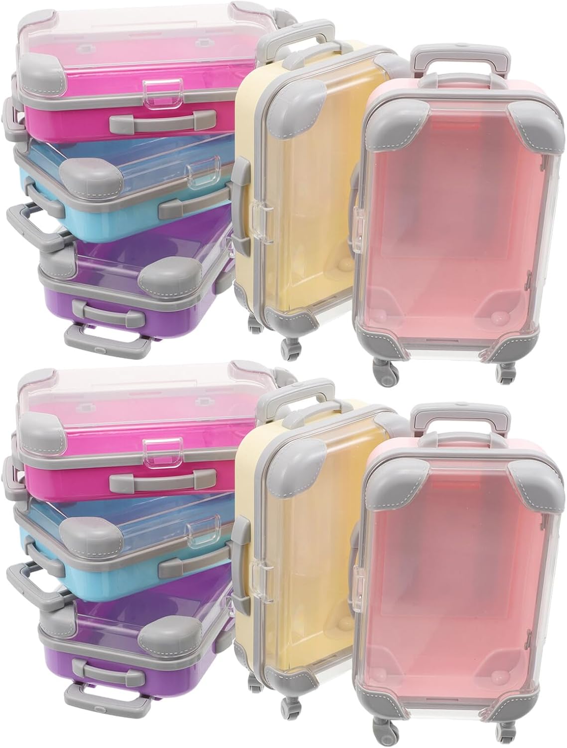 HAMPPLIES 10pcs Small Mini Suitcase Boxes Set, Plastic Small Luggage Prop Party Favor Boxes with Travel-themed Candy Storage for Birthday and Wedding