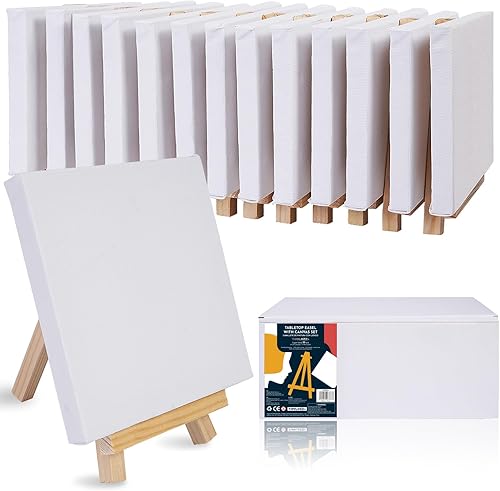 Tavolozza - Juego de 14 mini lienzo y caballete, 14 mini caballete de 5 pulgadas y 14 mini lienzo de 4 x 4 pulgadas, lienzo estirado pequeño,