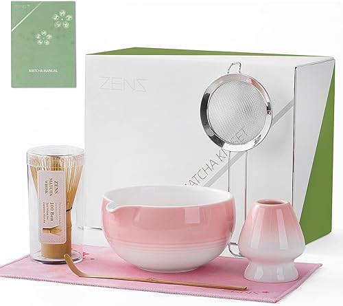 Miniatura 20 de ZENS Juego de batidor de matcha, juego de 5 piezas de matcha que incluye cuenco verde esmeralda, batidor de bambú hecho a mano y soporte de Chasen