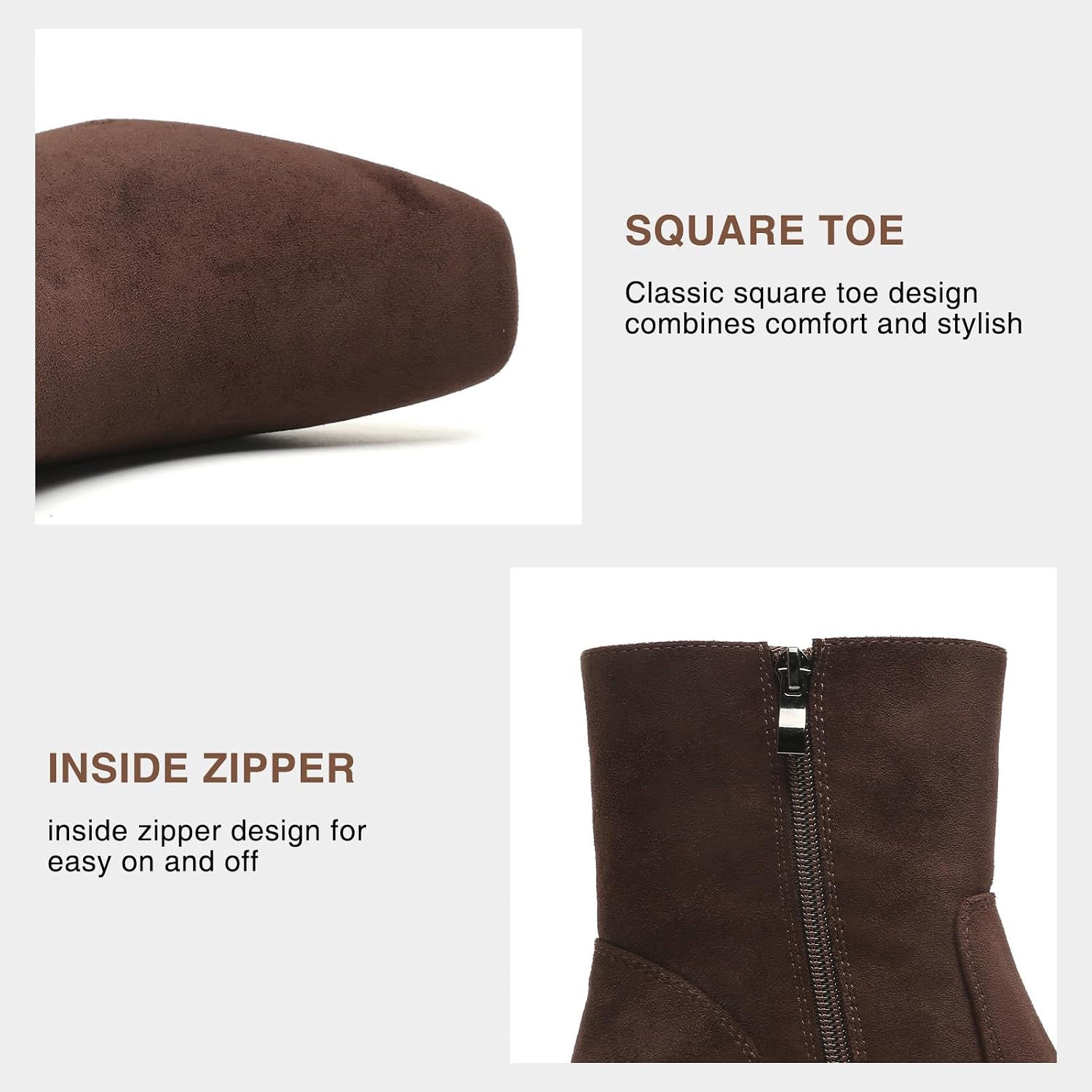 Womens Ankle Boots Low Heel Short Booties Square Toe Dress Fall Boots image 5