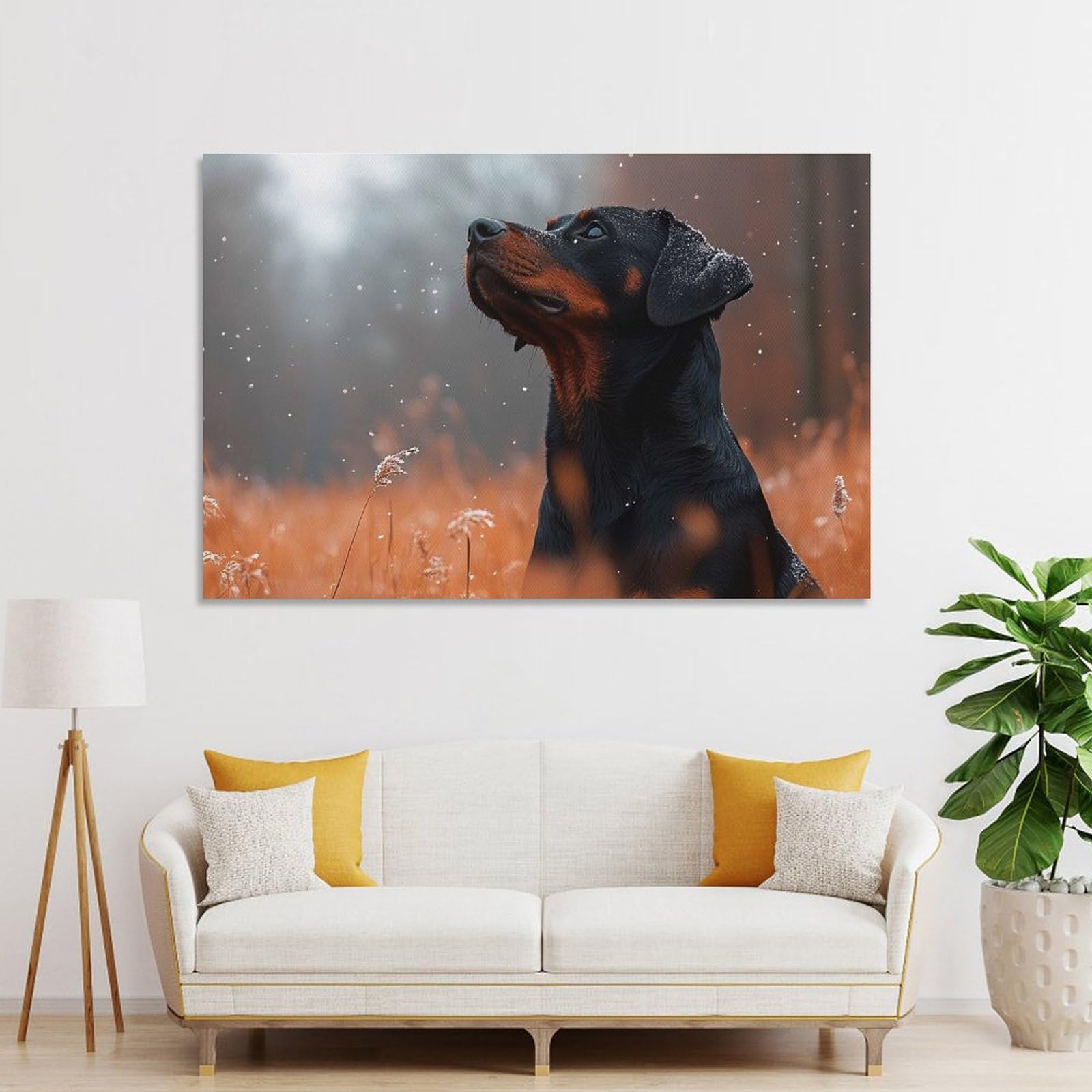 Junmoney Hanging Wall Art Dog in Winter Field, 20x30inch(50x75cm), for Small Homes, Bedrooms Or Open Spaces, Wall Decor with Flexible Room Appeal