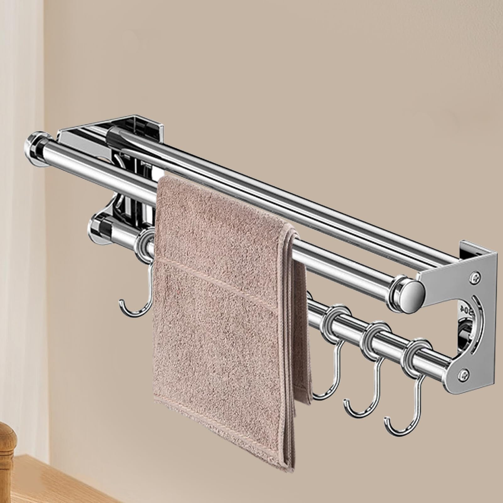 Edelstahl Schneidehalter mit Haken - Küchenschiene Organizer Wand | Bohrfreie Aufhängestange für Utensilien, Schöpfkelle, Schneebesen, Zangen | Backwerkzeugregal für Vorrat