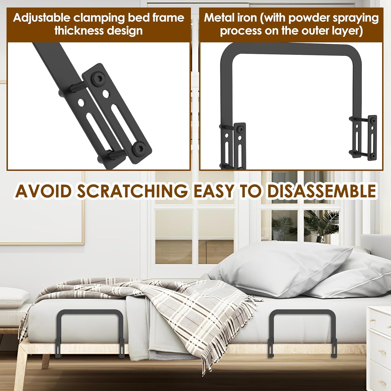 2PCS Mattress Fixing Bracket Non-slip Adjustable Mattress Stop Mattress Bracket Bed Mattress Retainer Bar Metal Mattress Slide Stopper Mattress Holder in Place to Keep Mattress topper from Sliding