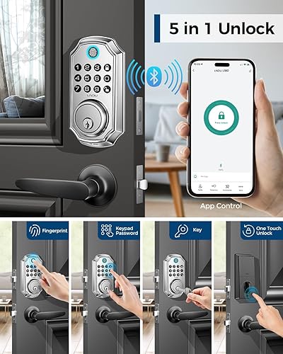 Miniatura 3 de Cerradura de puerta de entrada sin llave con juego de asa, control de aplicación con teclado Deadblot con asa, LNDU 100 códigos de cerradura de
