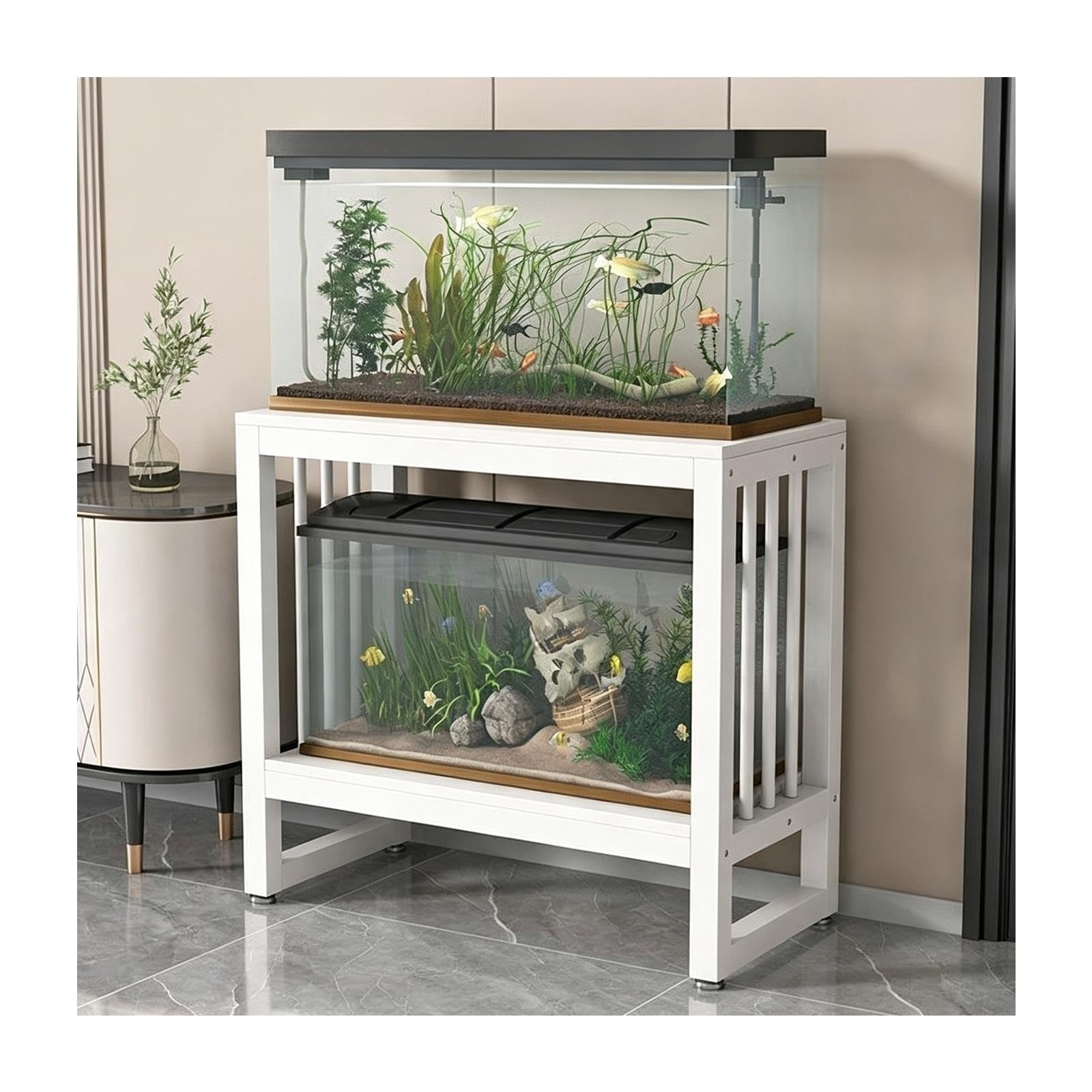 Mobile per Acquario, Base per Acquari, Carico di 120 kg | Telaio in Acciaio Ispessito, Piastre di Rinforzo, Robusto e Stabile(A,90x50x80cm/35.4x19.7x31.5in)