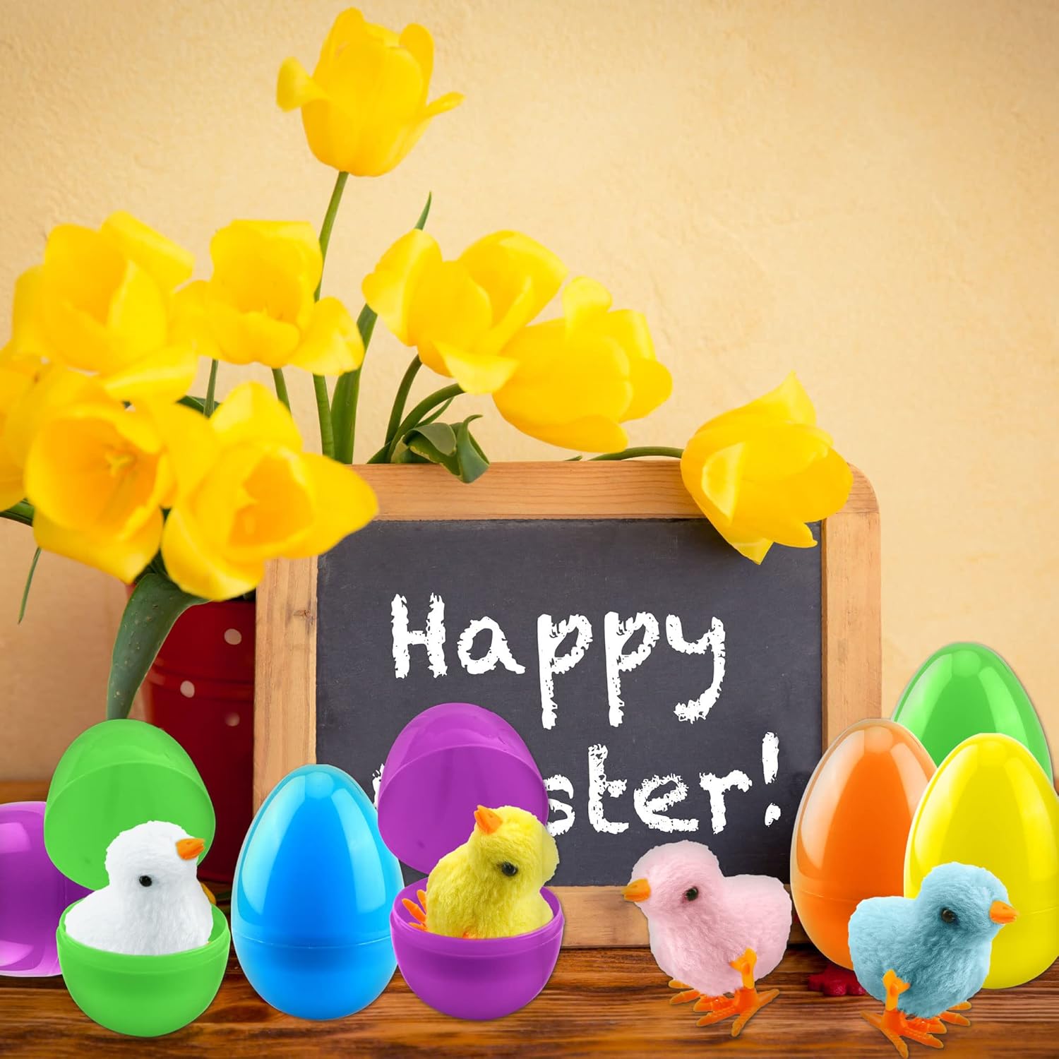 40 Pack Easter Eggs Prefilled Wind Up Plush Wingless Chick Toys for Easter Egg Hunt Game Easter Basket Stuffers Party Supplies