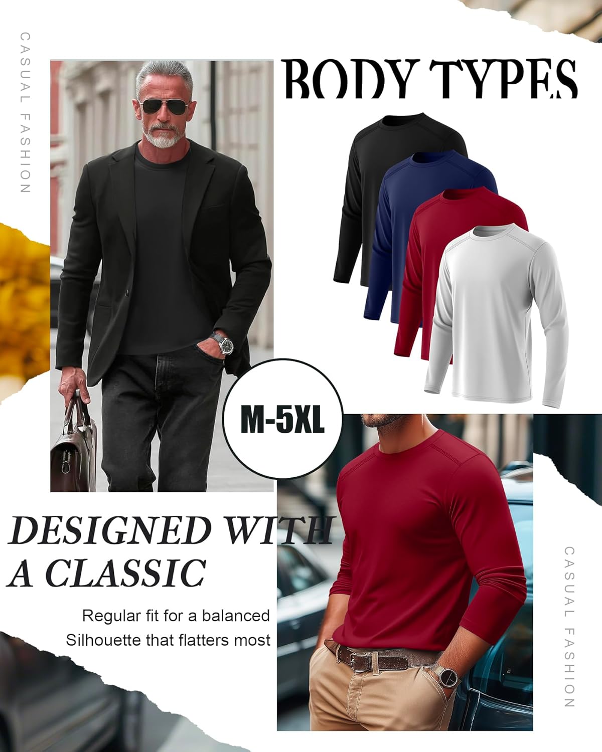 4 Pack Men's Big and Tall Shirts, Long Sleeve Crew Neck T Shirts Basic Casual Fall Tops Trendy Muscle Tees - Image 3