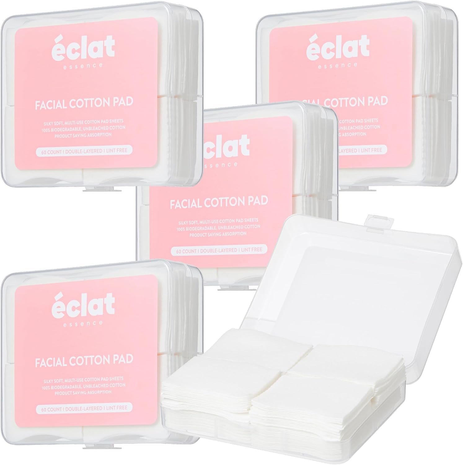 ÉCLAT 100% Pure Cotton Rounds Ultra Soft Vegan Hypoallergenic, Lint-Free, Anti-Rip Pads for Skincare, Makeup Removal & Wound Care Durable, Biodegradable & Eco-Friendly (100 Count, 1 Pack)