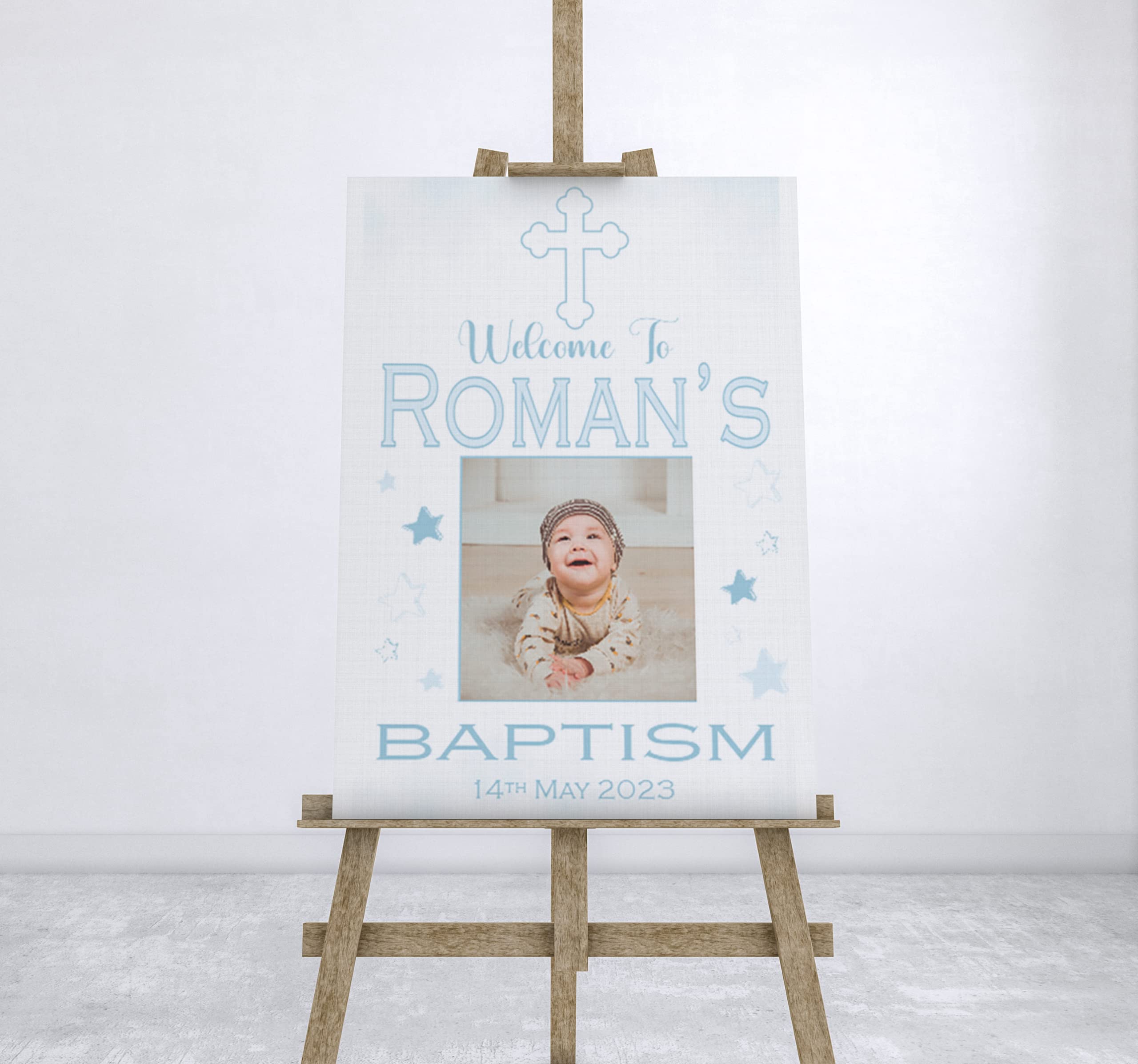 Welcome Sign for Christening or Baptism with Photo for Boys Blue Board or Poster in Sizes A1 A2 or A3 Party Decorations