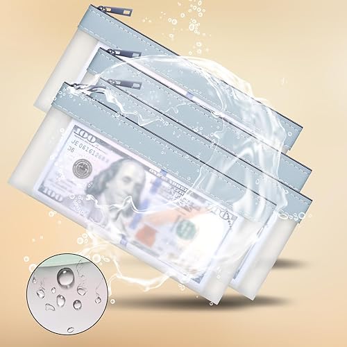 Miniatura 2 de Sobres de efectivo de 4 piezas con cremallera, bolsas transparentes de depósito bancario de 7.6 x 3.7 pulgadas, cartera de cheques multiusos (azul)