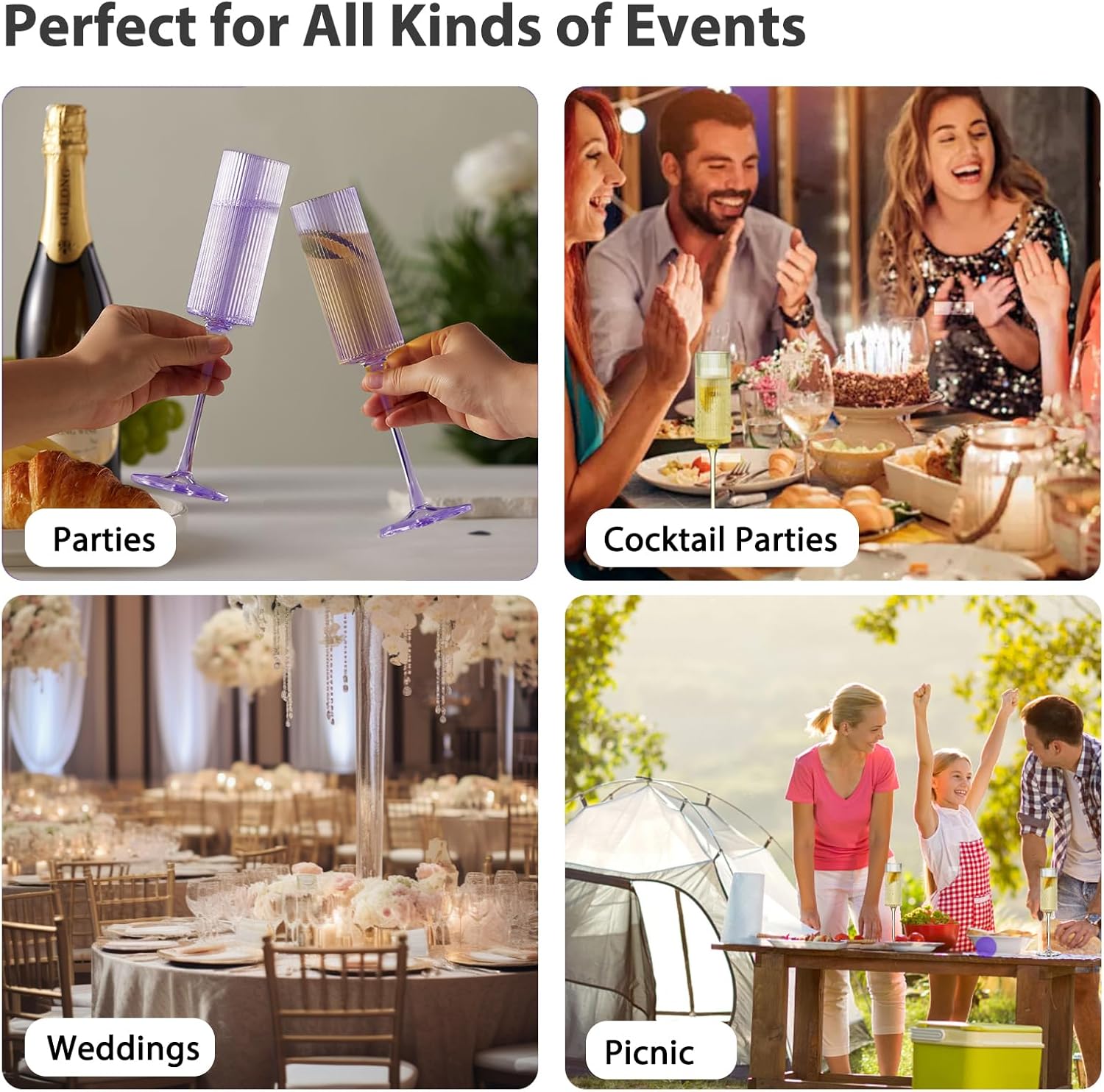 16 Pack Plastic Champagne Flutes, 5.5 Oz Unbreakable Goblet Glasses Reusable Champagne Toasting Cups - Modern & Elegant for Wedding Party Anniversary Christmas Birthday (5.5oz-Ribbed-Purple-16pack) - Image 7