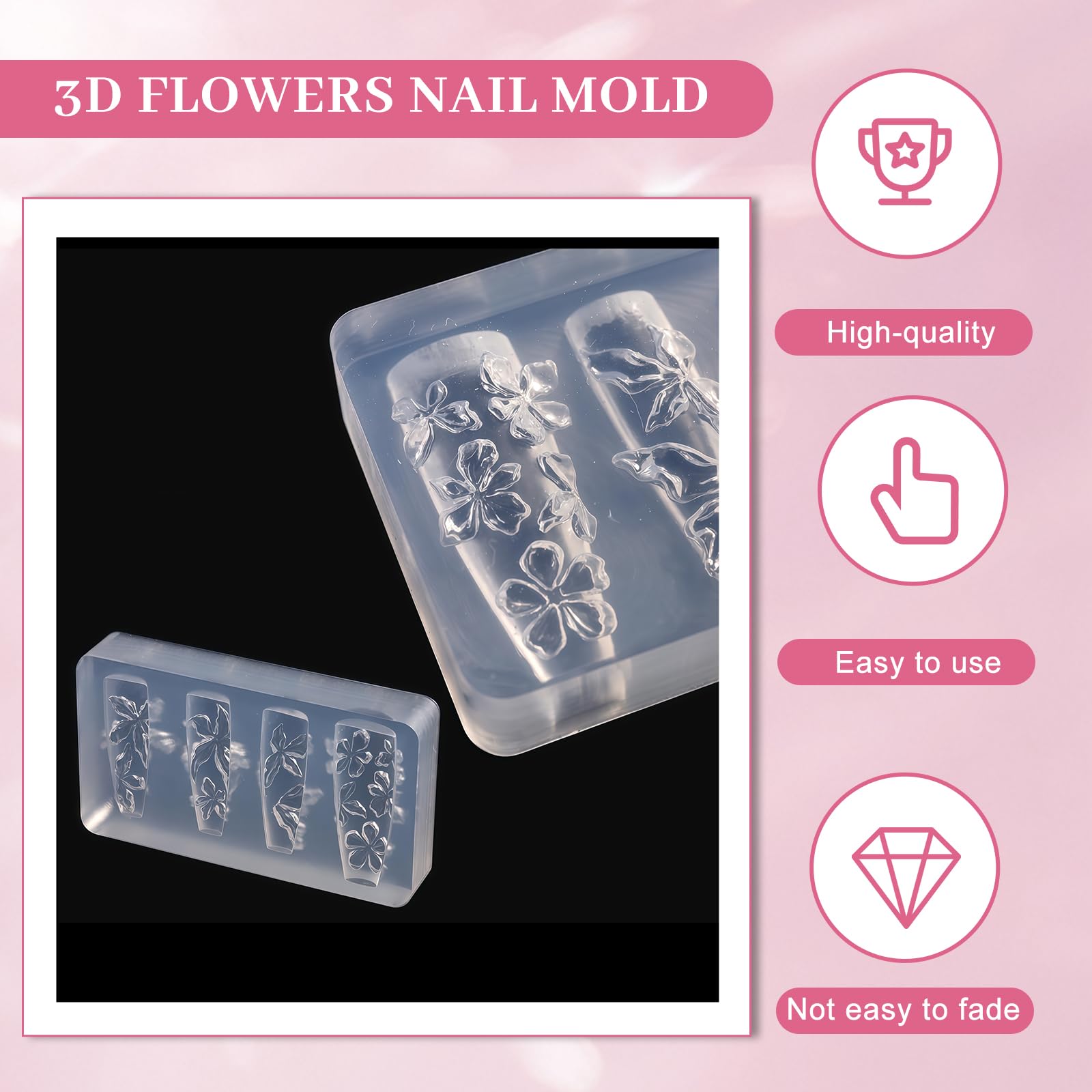 Silicona Molde Para Uñas 2 Piezas Reutilizables Transparente 3D Flores Arte De Uñas Plantillas