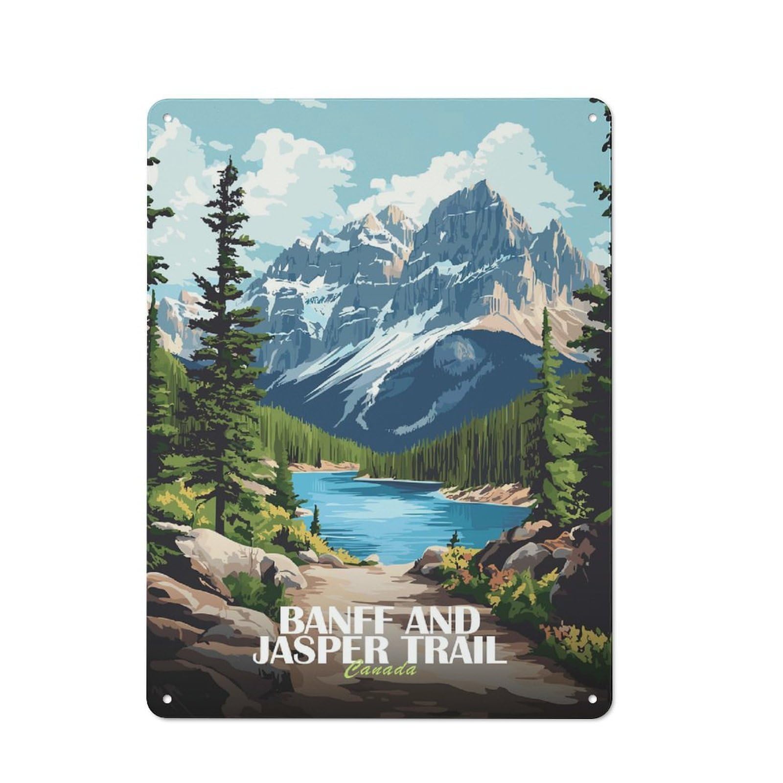 Junmoney Style-18 Tin Sign With Banff And Jasper Trail Canada Design 40X30cm, Understated Studio Wall Plaque For Hobby Room, Office, Lounge Or Living Room