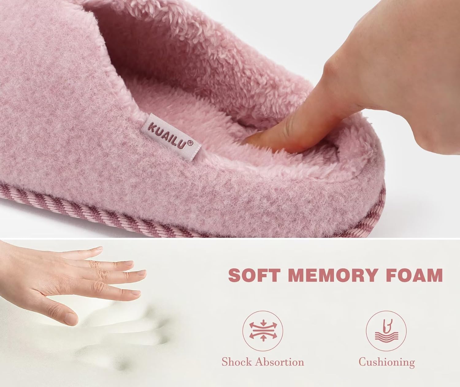 KuaiLu Womens Memory Foam Slippers Ladies Cozy Fuzzy Plush Fur Lined Warm Winter Cushioned Slip on House Bedroom Shoes Comfy Indoor Outdoor Hard Sole Arch Supportive Plantar Fasciitis Pink Size 9 - Image 4