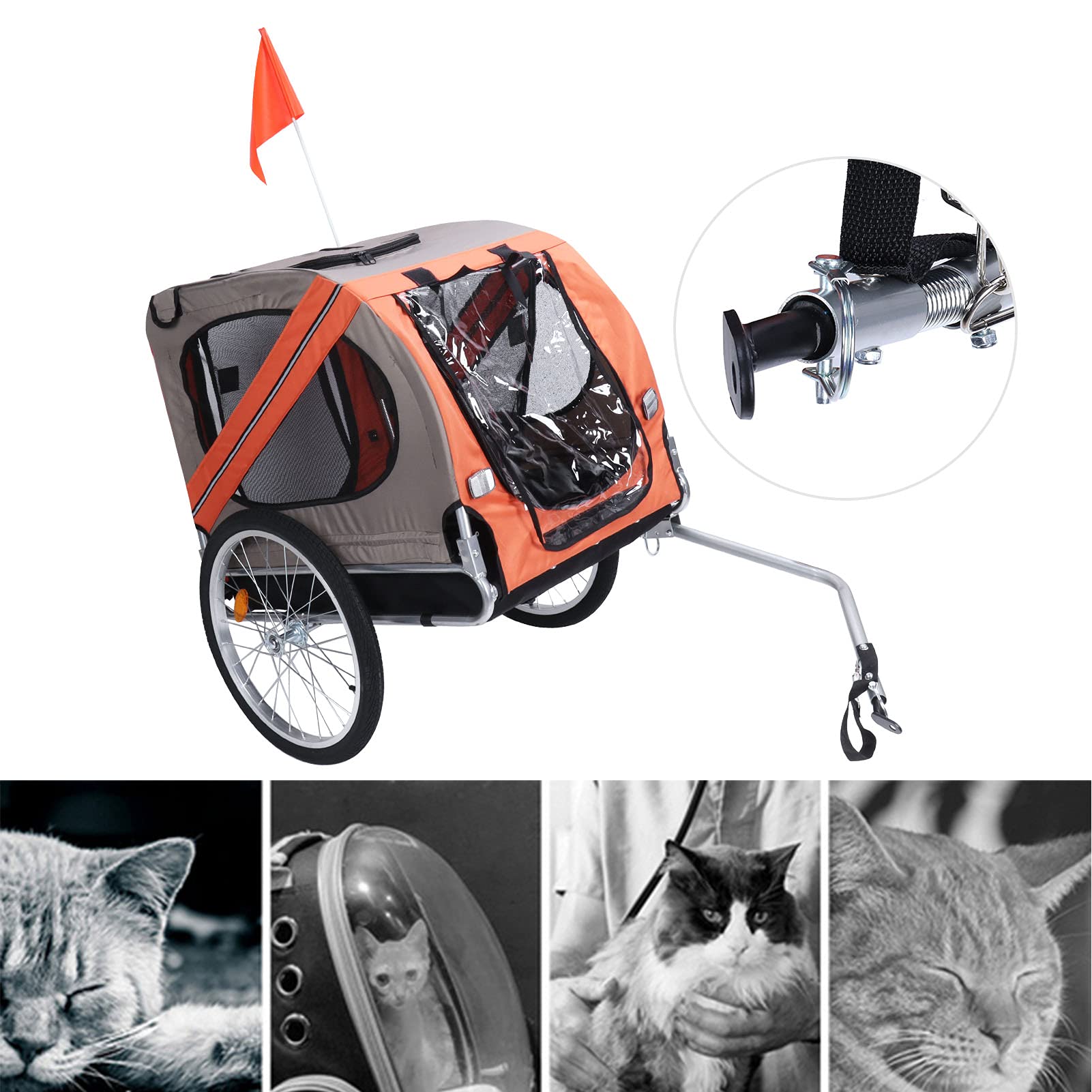 Passeggino per Animali Domestici, PT006 ​​Rimorchio Pieghevole per Bicicletta per Cani da Compagnia Passeggino per Animali Domestici per Cani e Gatti